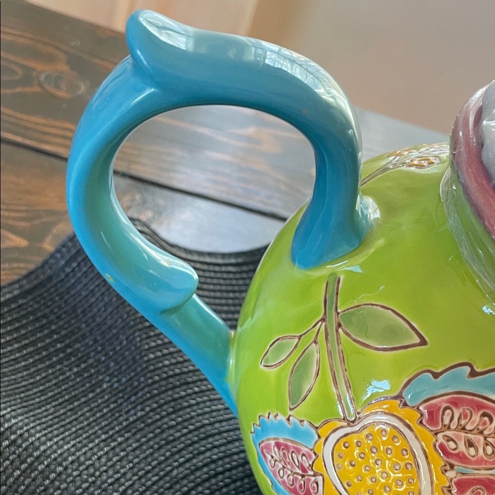 Dutch Wax Colorful Hand Painted Floral Ceramic New Teapot and 2 Cups Set - Picture 14 of 15